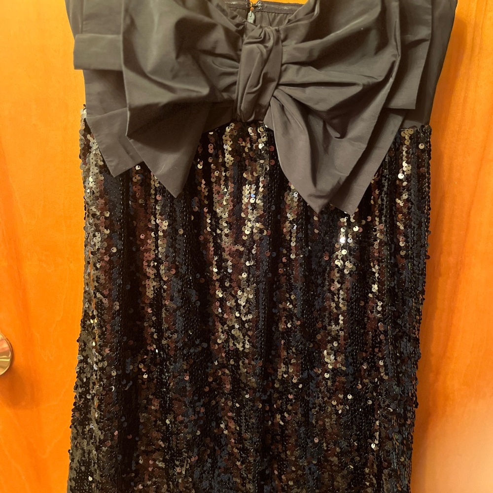 Lulus-Black Sequin Bow Adjustable Strap Dress - image 2